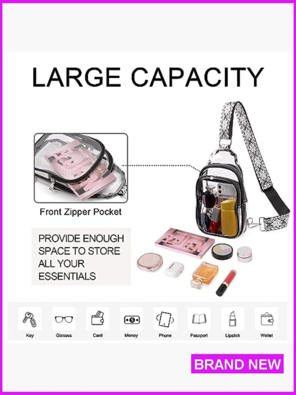 Clear Crossbody Bag Stadium Approved Lightweight TPU Sling Purse Adjustable - Picture 4 of 7